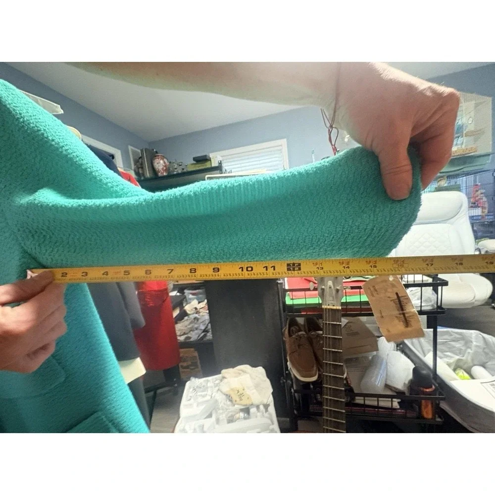 Vintage Chanel Boutique Turquoise Bouclé Wool Jacket 46 FR Made France Silk Line